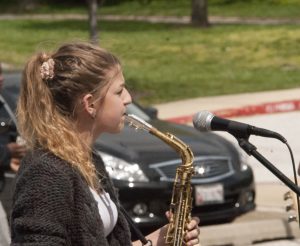Leah Prescott playing her saxophone during the Spring Lunch Jam. (Photo Credit: Daniel Ingham)