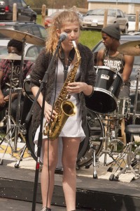 Leah Prescott playing her saxophone during the Spring Lunch Jam. (Photo Credit: Daniel Ingham)