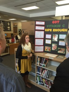 Freshman Cecilia Fritz presents her STEM project at the school fair (Photograph by Ben Townsend).