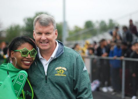 Mr. Wilson and Jazmia Perry at the homecoming pep rally