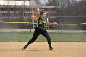 Jordan Grimes pitching during a JV softball game this season.