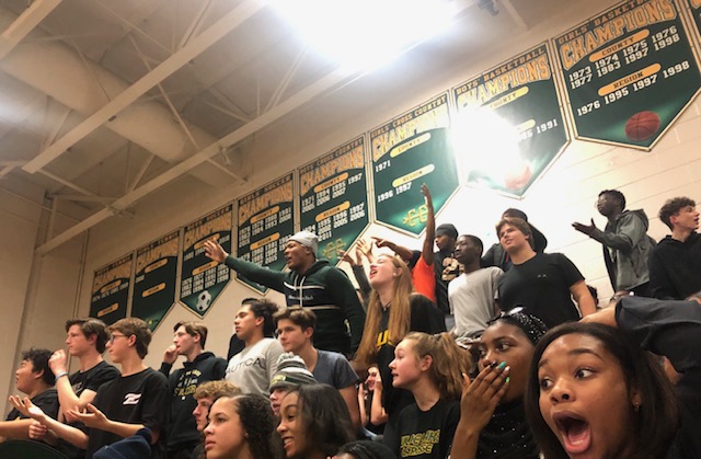 The student section is seen reacting to a missed shot from a Wilde Lake Player at a home game vs Centennial. The Cats unfortunately fell short on January 15th with a score of 57-51. 