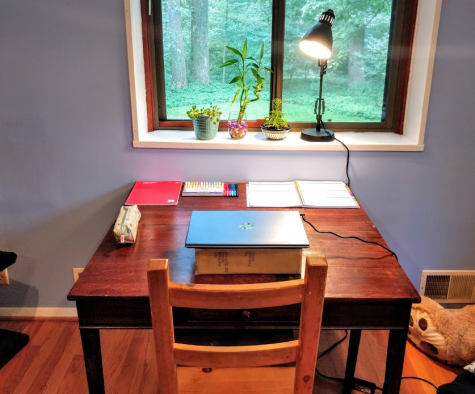 Many students have set up work spaces in their homes to help them stay focused during class.