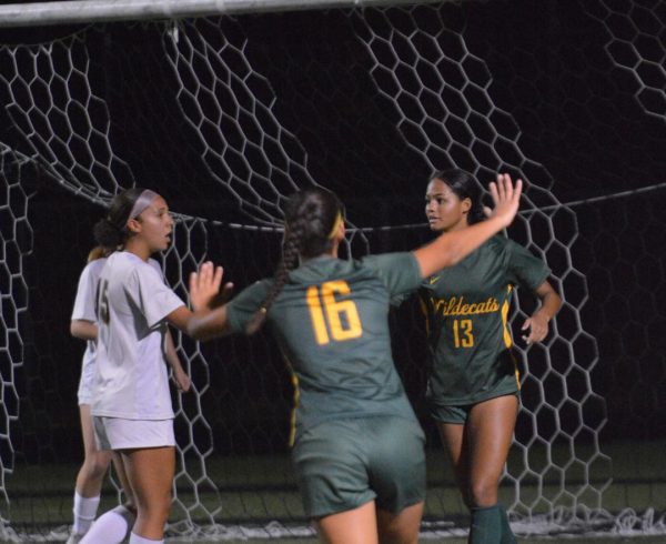 Tiffany Blakey celebrates after scoring a goal contributing to the 6-1 victory over Hammond for the Wildecats.