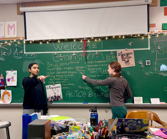 ELLICOTT CITY, MARYLAND 2024 - When Abby and Tavroop found out they would have to run “The Wingspan” as a club, they began recruiting new members to keep the newspaper afloat. They run workshops with their new staff and hold brainstorming sessions to come up with article ideas. PHOTO COURTESY OF “THE WINGSPAN”