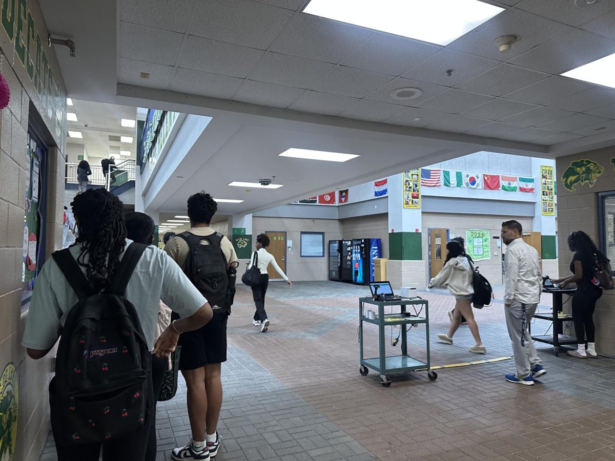 Students walking into the building